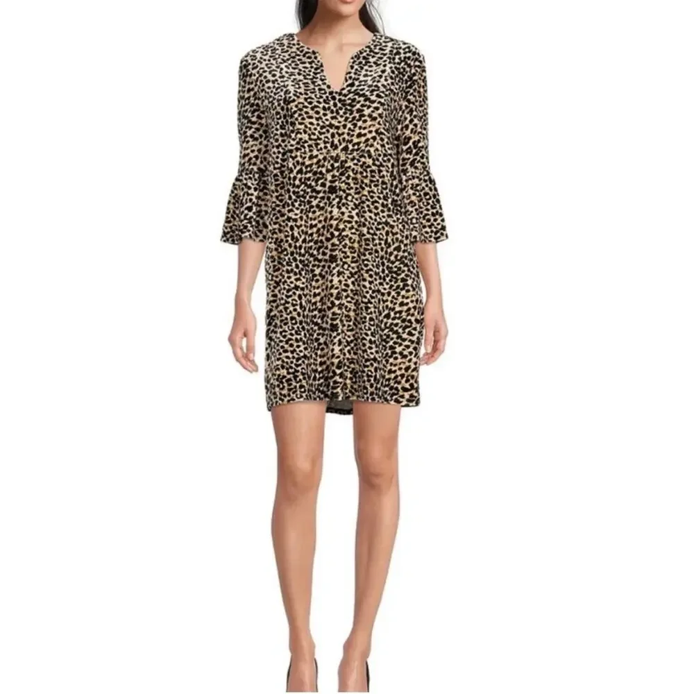 Jude Connally Kerry Animal Velvet Shift Dress Beige Black Size XL - Picture 3 of 11